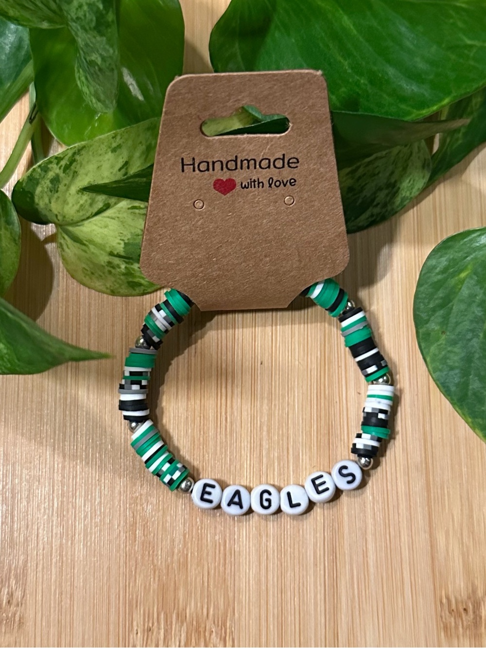 🦅💚 Philadelphia Eagles Stretchy Beaded Bracelet | Handmade | Football Team Spi